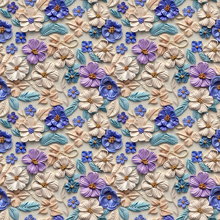 Embroidered Floral Fabric with Multicolor Flowers seamless PBR texture preview