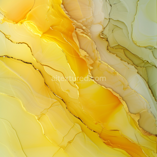 Seamless 3D Alcohol Ink PBR Texture with Golden Yellow Fluid Swirls and Soft Marbling