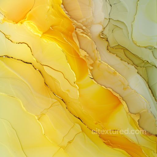 Alcohol Ink PBR Texture with Golden Yellow Fluid Swirls and Soft Marbling seamless Alcohol ink PBR texture