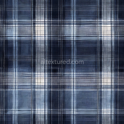 Seamless 3D PBR Texture of Blue and White Plaid Fabric with Fine Weave Detail