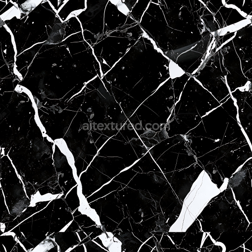 Seamless 3D Black Marble PBR Texture with Bold White Veins and Glossy Finish