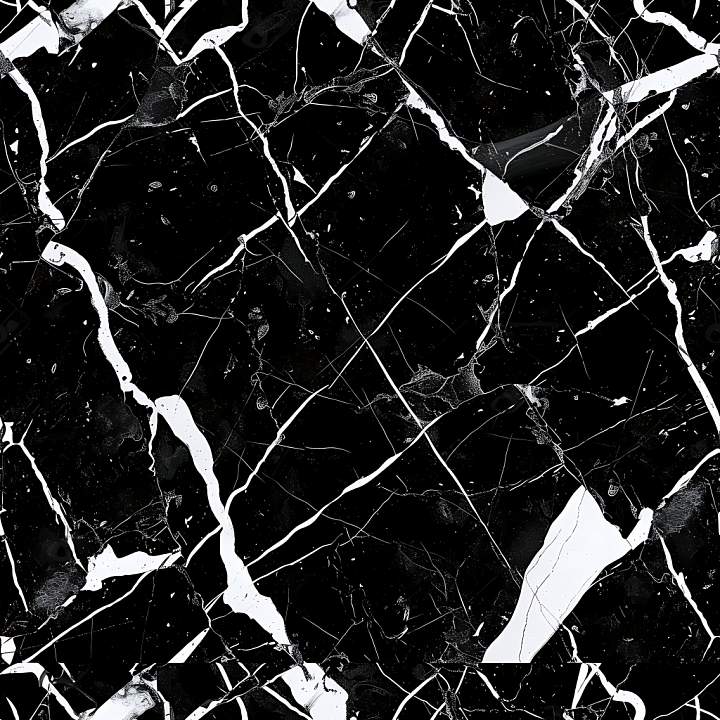 Black Marble with Bold White Veins and Glossy Finish seamless PBR texture preview