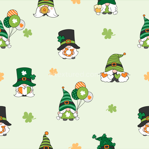 Seamless 3D PBR Texture Featuring Playful St Patrick Gnomes and Shamrocks