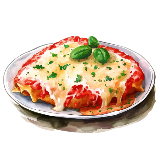 Chicken Parmigiana Breakfast Plate Illustration with Tomato and Cheese