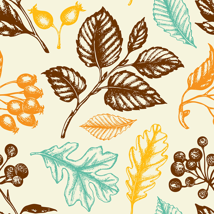 Detailed Autumn Leaves in Muted Colors seamless PBR texture preview