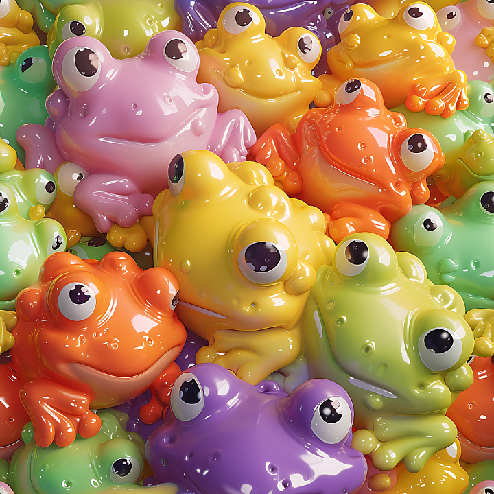 Inflated Vinyl Frogs with Glossy Multicolor Finish seamless PBR texture preview