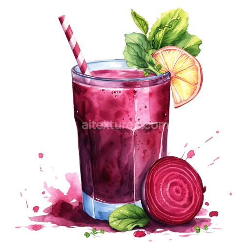 Breakfast Beetroot Juice Illustration with Lemon Slice and Fresh Greens