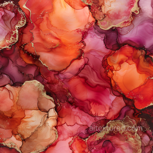 Alcohol Ink PBR Texture Featuring Red and Gold Fluid Swirls seamless Alcohol ink PBR texture
