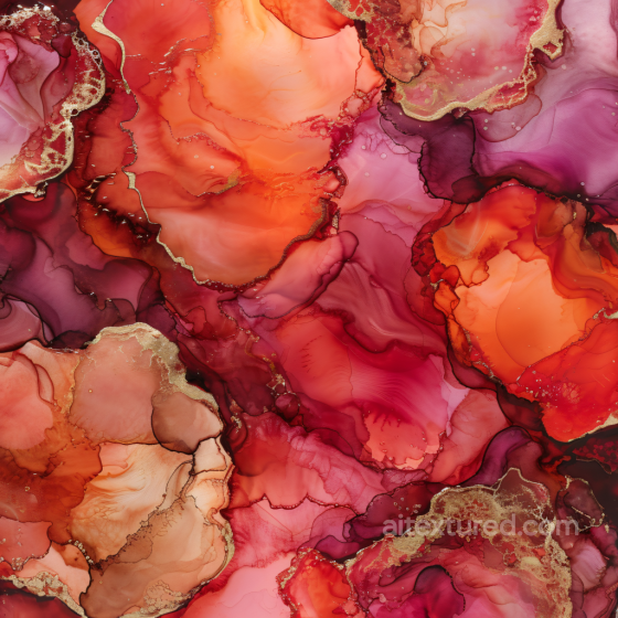 Alcohol Ink PBR Texture Featuring Red and Gold Fluid Swirls Alcohol ink texture preview