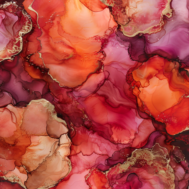 Alcohol Ink Featuring Red and Gold Fluid Swirls seamless PBR texture preview