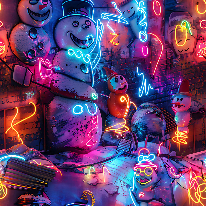 Graffiti Featuring Neon Paint and Urban Decay on Bricks seamless PBR texture preview
