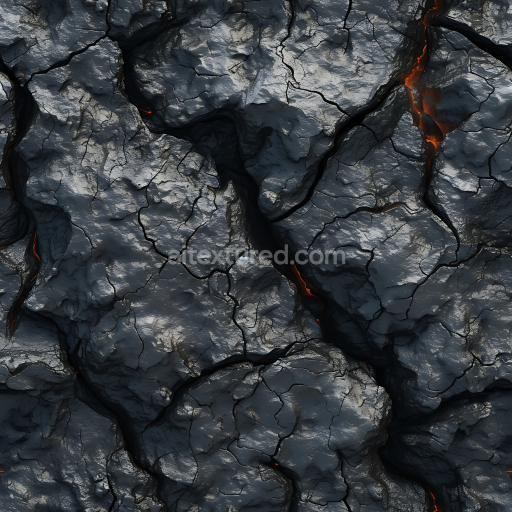 Seamless 3D PBR Texture of Dark Cracked Volcanic Rock with Glowing Lava Veins
