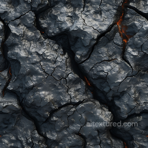 Stone Texture of Dark Cracked Volcanic Rock with Glowing Lava Veins seamless Stone PBR texture