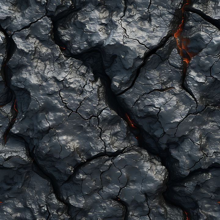 Stone of Dark Cracked Volcanic Rock with Glowing Lava Veins seamless PBR texture preview