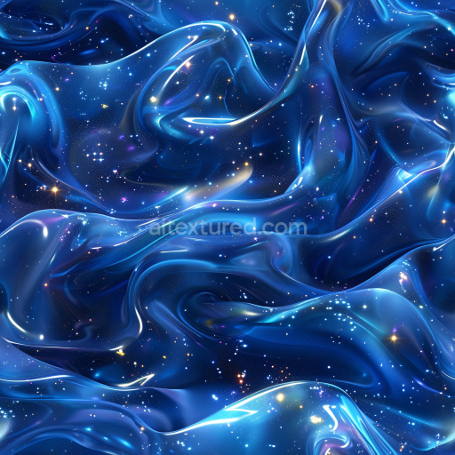 Seamless 3D PBR Texture of Glossy Blue Fluid with Galaxy Sparkles