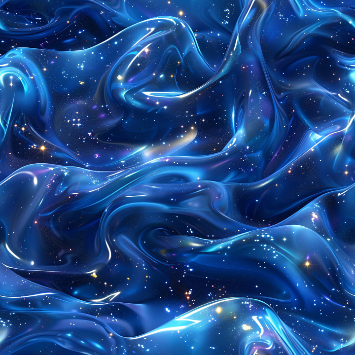Glossy Blue Fluid with Galaxy Sparkles seamless PBR texture preview