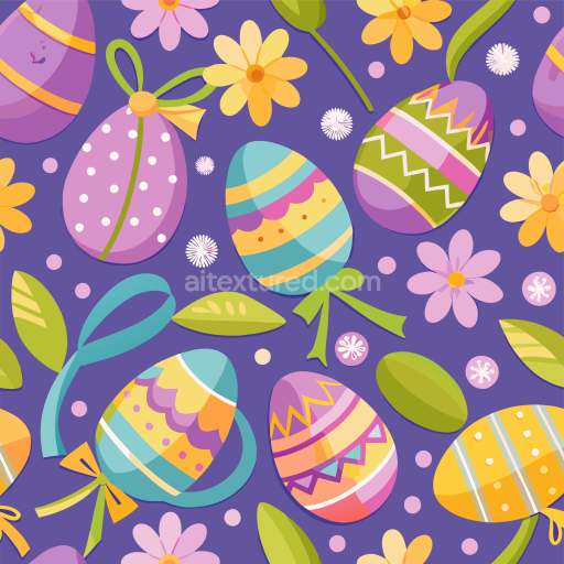 Seamless 3D PBR Easter Eggs and Floral Pattern Digital Paper Texture