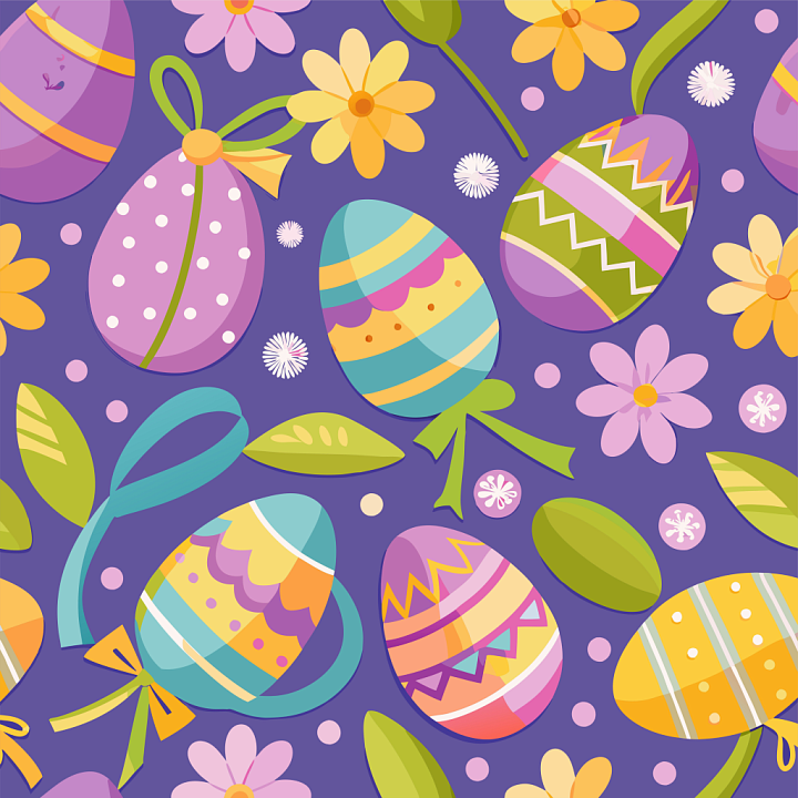 Easter Eggs and Floral Pattern Digital Paper seamless PBR texture preview