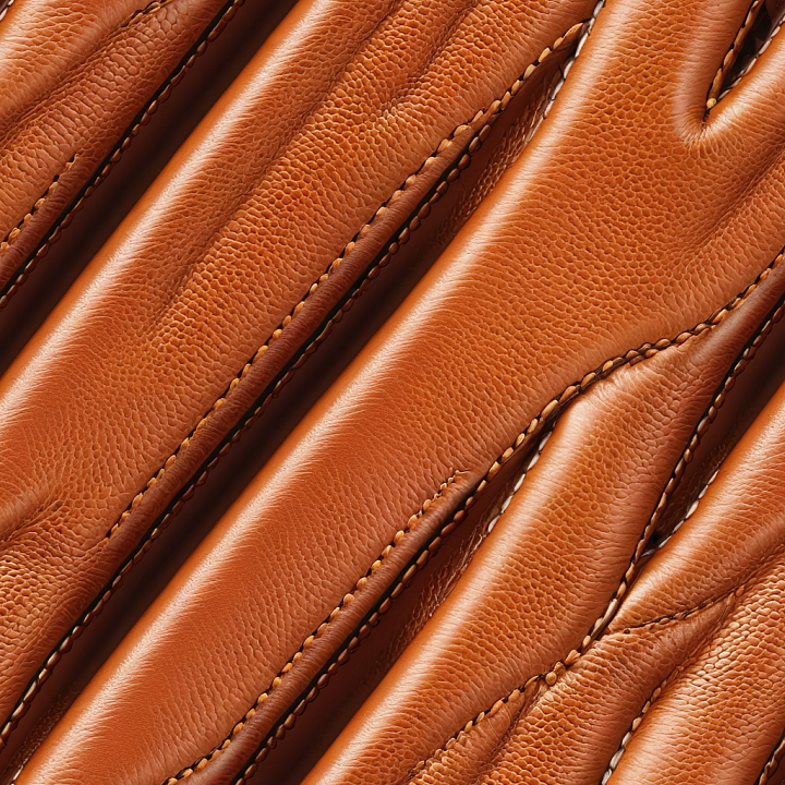 Pebbled Brown Leather with Detailed Stitches and Smooth Finish seamless PBR texture preview