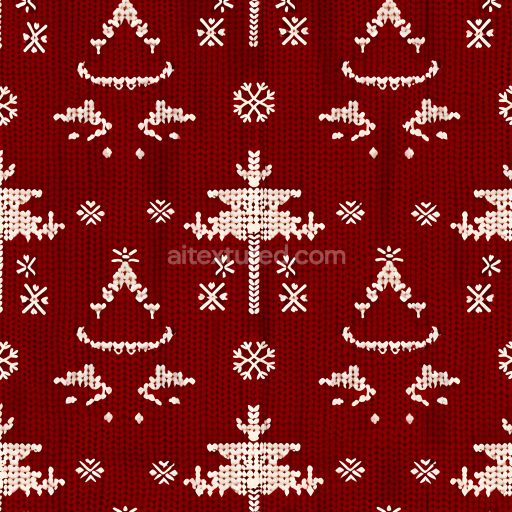 Seamless 3D PBR Texture of Red Knitted Christmas Sweater Pattern