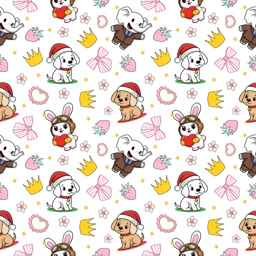Pattern Bundle - Seamless 3D Pattern PBR Texture Featuring Cute Holiday Animals and Pastel Motifs texture preview