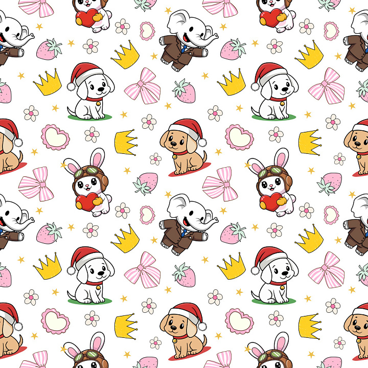 Pattern Featuring Cute Holiday Animals and Pastel Motifs seamless PBR texture preview