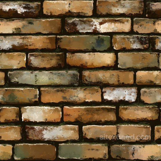 Cracked and Weathered Brick Wall PBR Texture with Stains and Moss Brick texture preview