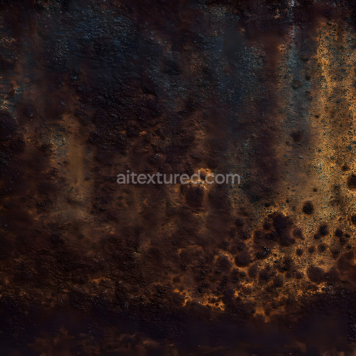 Seamless 3D Rusty Metal Cracked and Pitted PBR Texture with Dark Brown Corrosion