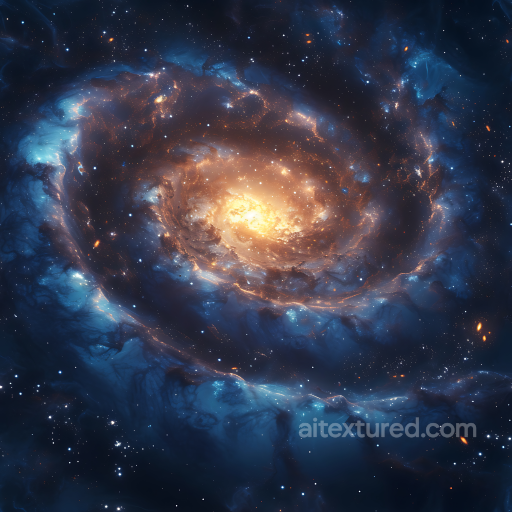 of a Glowing Spiral Galaxy with Deep Blue Nebula Clouds seamless Star, space, planets PBR texture