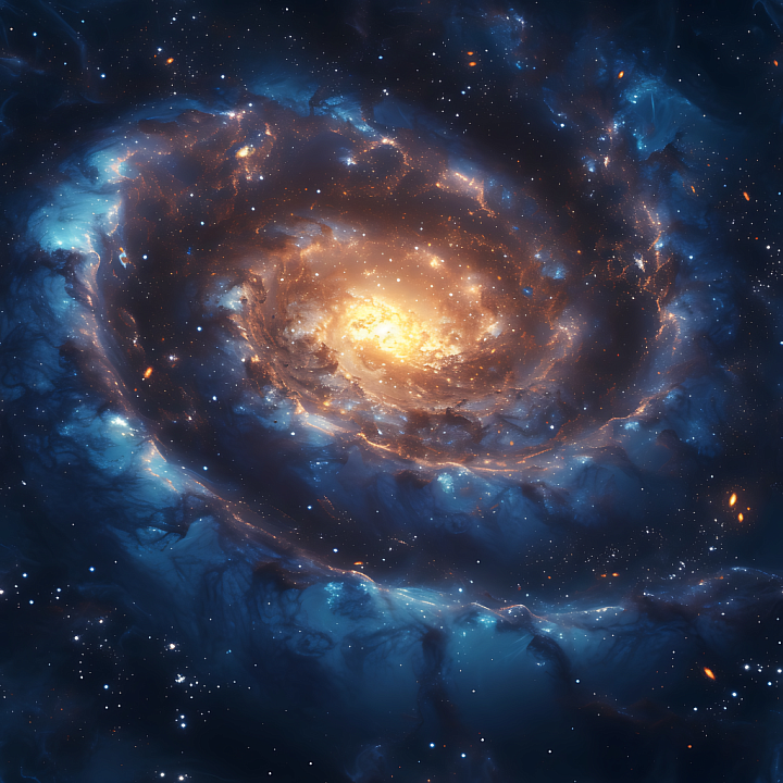 of a Glowing Spiral Galaxy with Deep Blue Nebula Clouds seamless PBR texture preview