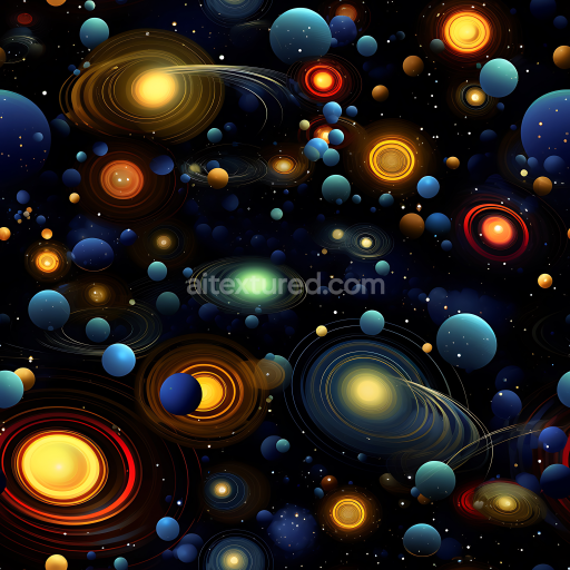 Seamless 3D Space PBR Texture Featuring Stylized Planetary Orbits and Starfield
