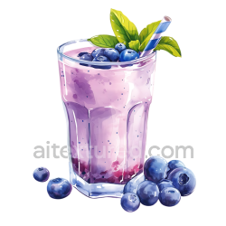 seamless Breakfast Blueberry Yogurt Smoothie PNG Graphic with Fresh Berries and Mint texture 8k free download PBR