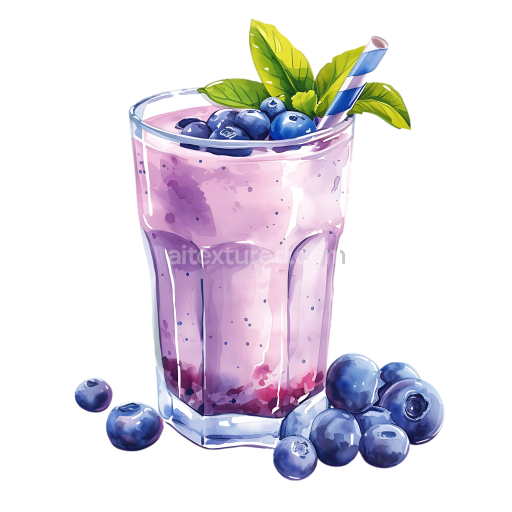 Breakfast Blueberry Yogurt Smoothie PNG Graphic with Fresh Berries and Mint