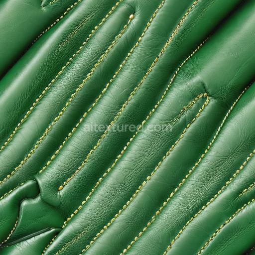 Seamless 3D quilted green leather PBR texture with detailed golden stitching