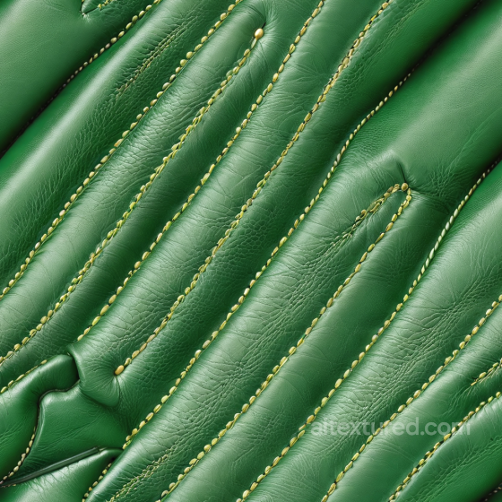 quilted green leather PBR texture with detailed golden stitching Leather texture preview