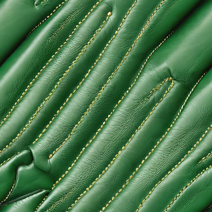 Quilted Green Leather With Detailed Golden Stitching seamless PBR texture preview