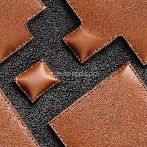 Seamless 3D PBR Texture Featuring Two-Tone Pebbled Black and Smooth Brown Leather with Stitched Panels