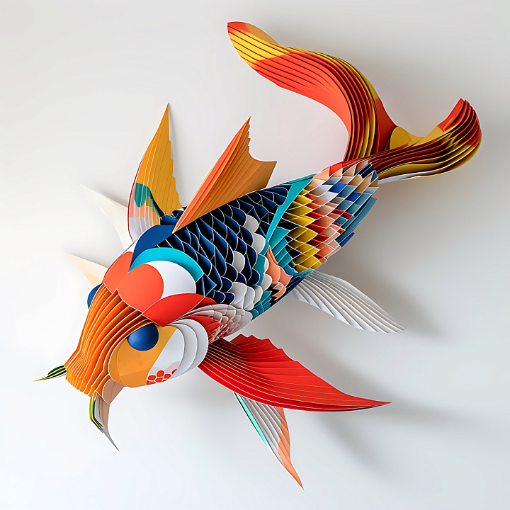 Animal of Stylized Catfish Scales in Bright Origami Colors seamless PBR texture preview