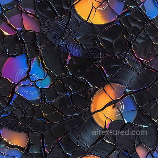 Cracked Vinyl Record Texture with Multicolor Fractured Pattern seamless Cracked & Holes PBR texture