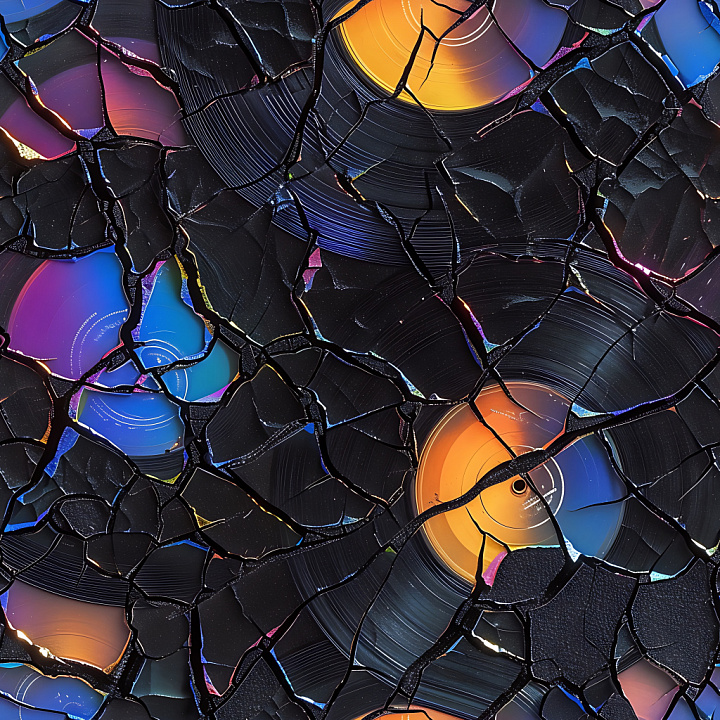 Cracked Vinyl Record with Multicolor Fractured Pattern seamless PBR texture preview