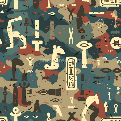 Seamless 3D Stylized Ancient Symbol Camouflage PBR Texture with Abstract Organic Shapes and Muted Earth Tones