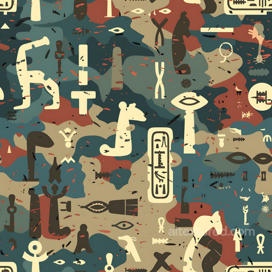 Stylized Ancient Symbol Camouflage PBR Texture with Abstract Organic Shapes and Muted Ear… Color Camouflage texture preview