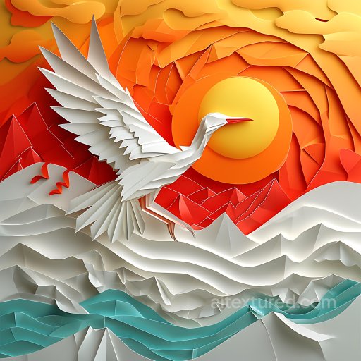 Animal - Seamless 3D PBR Texture Featuring Origami-Style Crane and Vibrant Gradient Background texture preview