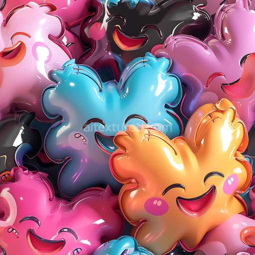 Seamless 3D Inflated PBR Texture of Colorful Plush Smiley Face Pillows