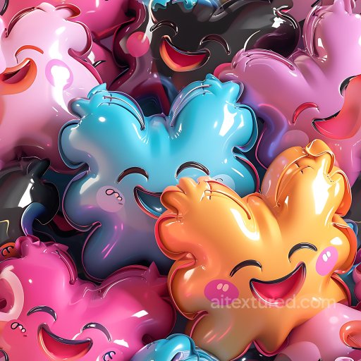 Inflated PBR Texture of Colorful Plush Smiley Face Pillows seamless Inflated PBR texture
