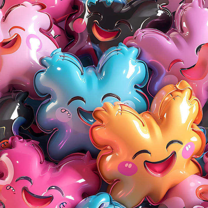 Inflated of Colorful Plush Smiley Face Pillows seamless PBR texture preview