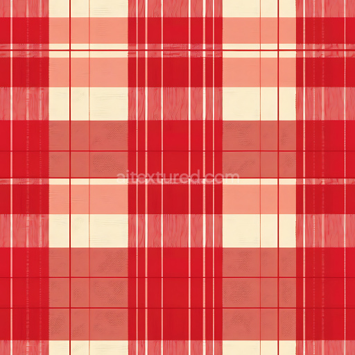 Seamless 3D PBR Texture of Red and Cream Checked Plaid Fabric with Subtle Weave Detail