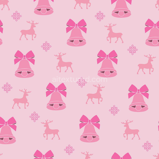 Preview — Seamless 3D PBR Christmas Pink Texture Featuring Bells, Reindeer & Snowflakes