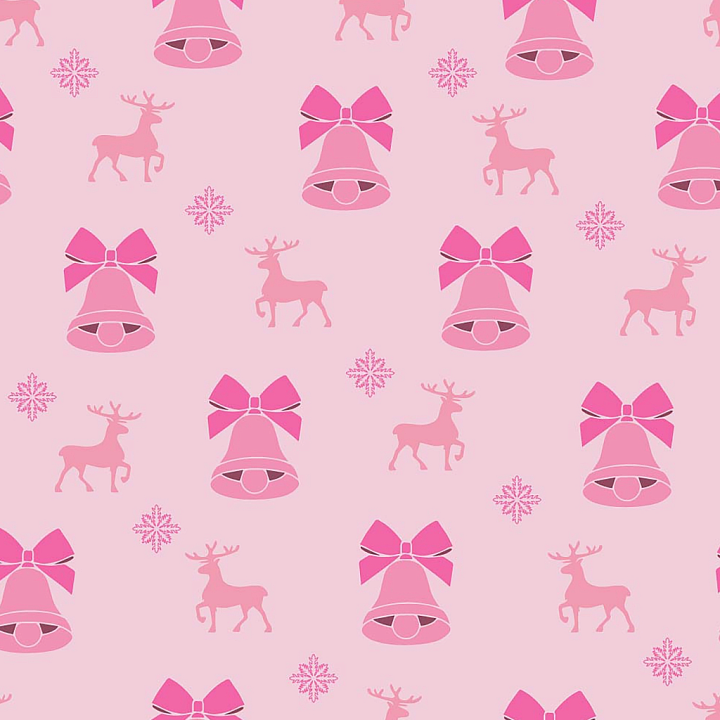 Christmas Pink Featuring Bells, Reindeer & Snowflakes seamless PBR texture preview