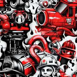 seamless Seamless 3D PBR Graffiti Texture Featuring Red and Black Firefighter Illustrations on Concrete texture 8k free download PBR